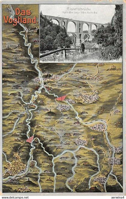 Das Vogtland Karte mit Elstertalbrücke Vogtland Sachsen Postkarte AK