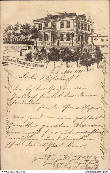 Lithographie Gersdorf (bei Roßwein) Striegistal in Sachsen, Restaurant Gersdorf