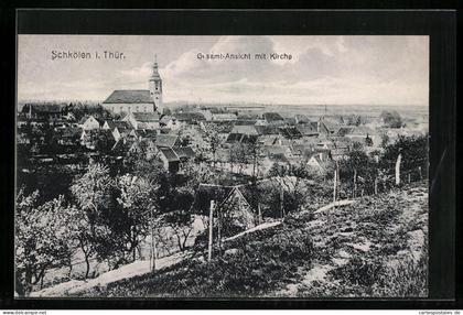 AK Schkölen i. Th., Gesamtansicht mit Kirche