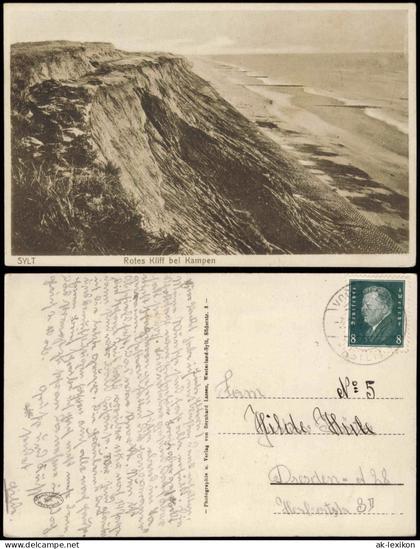 Ansichtskarte Kampen (Sylt) Rotes Kliff bei Kampen Sylt 1928