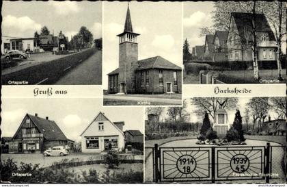 CPA Harksheide Norderstedt in Schleswig Holstein, Ortspartie, Kirche, Ehrenmal in Glashütte