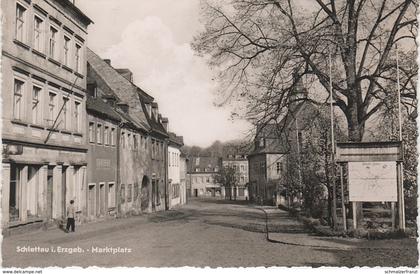 AK Schlettau Marktplatz Markt Rathaus Elterleiner Straße a Walthersdorf Elterlein Annaberg Buchholz Erzgebirge DDR