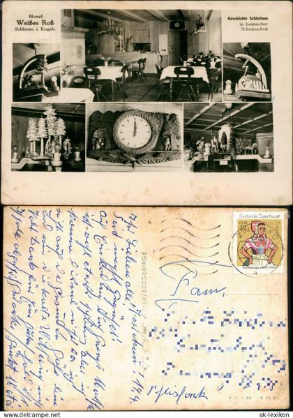 Ansichtskarte Schlettau Hotel "Weißes Roß" DDR Mehrbildkarte 1955