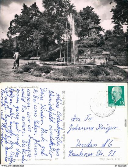 Ansichtskarte Schmiedefeld (Rennsteig) Kurpark mit Springbrunnen 1964
