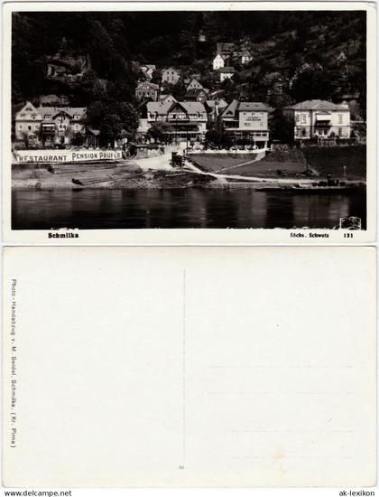 Ansichtskarte Schmilka Restaurant Prüfer, Cafe Richter (Panorama) 1940