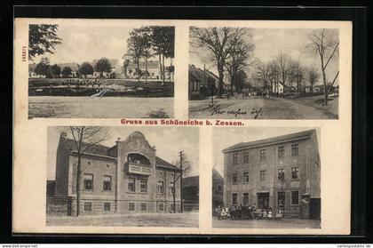 AK Schöneiche, Strassenpartie, Häuser am Dorfweiher, Gebäudeansichten