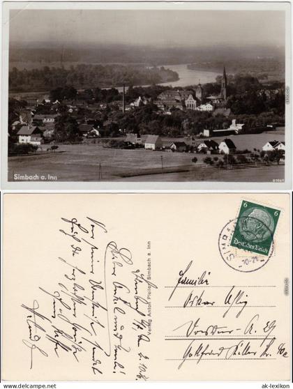 Fotokarte Simbach (Inn) Blick auf Stadt und Fabrikanlage 1934