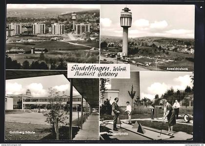 AK Sindelfingen-Goldberg, Neubausiedlung, Aussichtsturm, Goldberg-Schule, Minigolfplatz