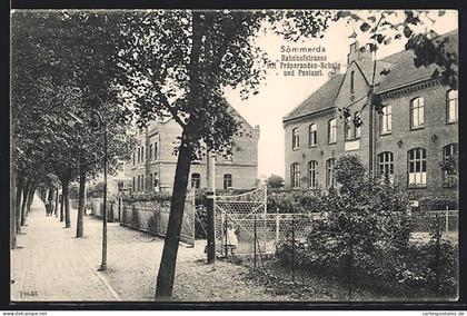 AK Sömmerda, Bahnhofstrasse mit Präparanden-Schule und Postamt