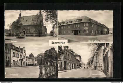 AK Sömmerda, Rathaus, Volkshaus, Hotel Roter Hirsch und Langestrasse