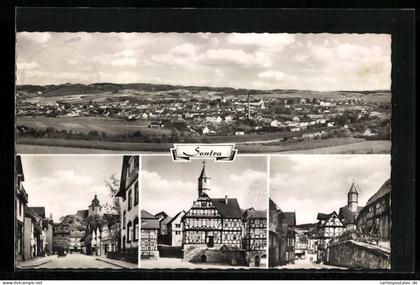 AK Sontra, Panorama, Strassenpartie und Fachwerkhäuser