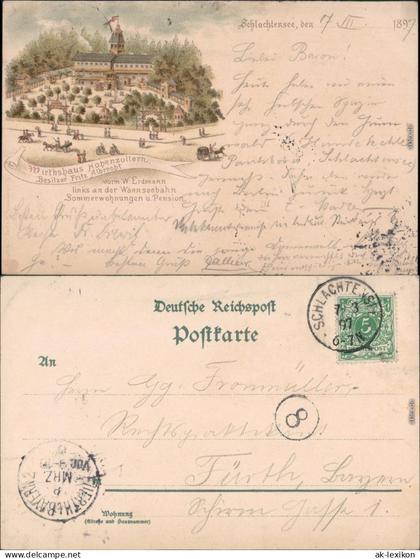 Ansichtskarte Steglitz-Berlin Wirthaus Hohenzollern - Litho 1897