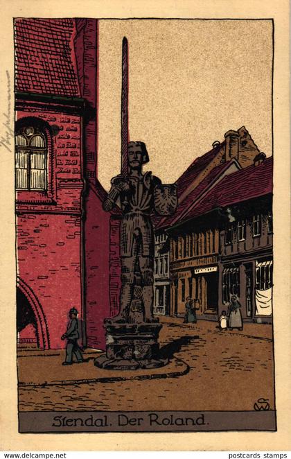 Stendal, Der Roland, Steindruck AK, 1919