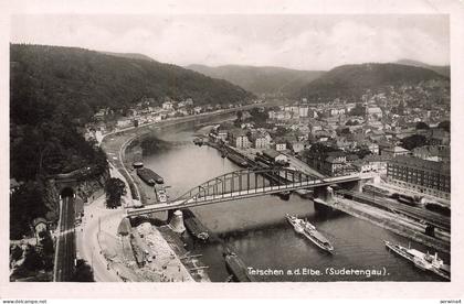 Ansicht Brücke in Tetschen an der Elbe Sudetengau Sudeten Postkarte AK 1941
