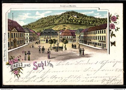 Lithographie Suhl i. M., Ansicht vom Markte
