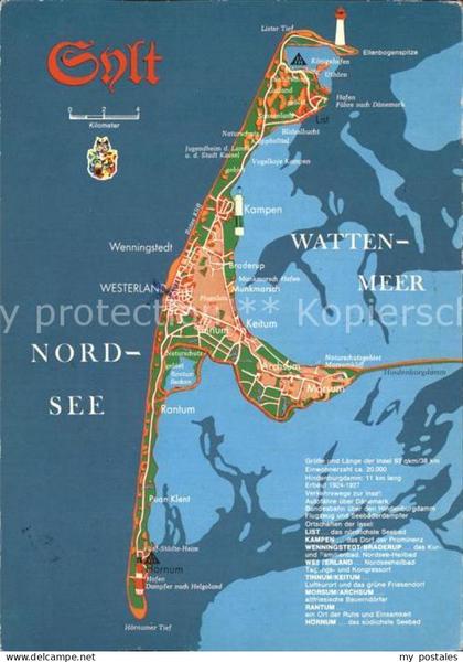 SYLT Insel Schleswig-Holstein Landkarte der Insel Sylt