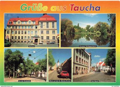 Taucha Sachsen Rathaus Grosser Schoeppenteich Strassenbahn Endstelle St. Moritz
