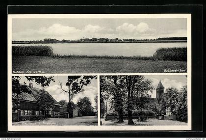 AK Gröben / Krs. Teltow, Gasthaus G. Thielicke, Kirche