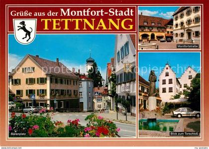 Tettnang Baerenplatz Montfortstrasse Brunnen Blick zum Torschloss