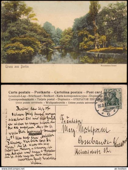 Ansichtskarte Tiergarten-Berlin Rousseau-Insel 1907