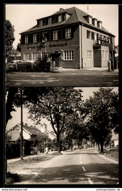 AK Unterhaching, Gasthaus Leonhard Sedlmeyer`s Waldwirtschaft, Strassenpartie