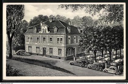 Künstler-AK Unterhaching, Bahnhof-Restaurant, Bes. Thomas Wieshaus