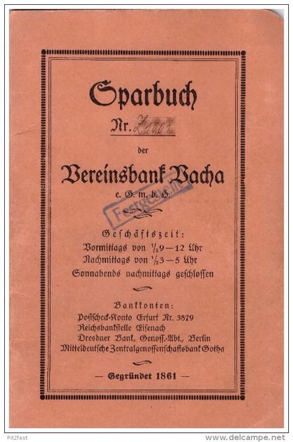 Sparbuch der Sparkasse Vacha , 1931-1944 , Marlene Zirkler in Philippsthal , A. Austmann , Bank !!!