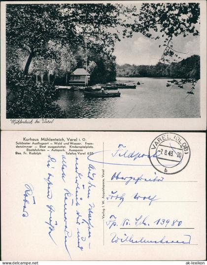 Ansichtskarte Varel Mühlenteich Bootsstation 1943  gel. Feldpost WK2