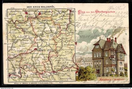 AK Waldbröl, Kreishaus, Landkarte vom Kreis Waldbröl