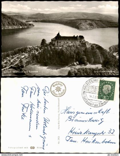 Ansichtskarte Waldeck (am Edersee) Luftbild Schloss Waldeck am Edersee 1961