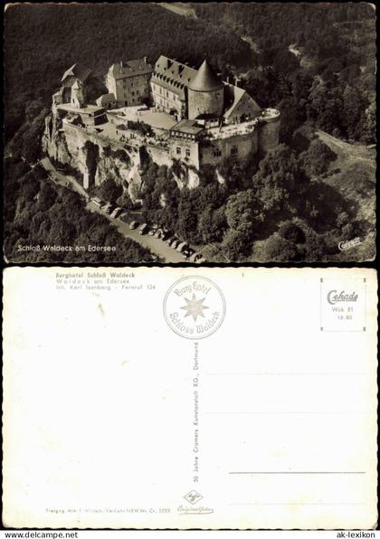 Waldeck (am Edersee) Burghotel Schloß Waldeck vom Flugzeug aus 1958