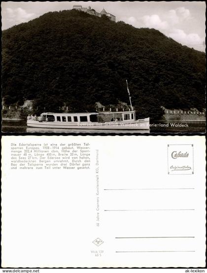 Waldeck Edersee mit Schloß Waldeck im Ferienland Waldeck Schiff 1963