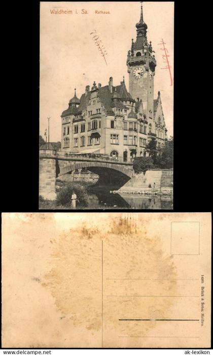 Ansichtskarte Waldheim (Sachsen) Rathaus mit Brücke 1912