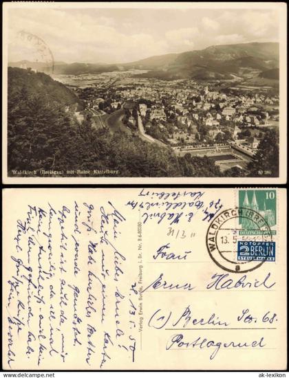 Waldkirch (Schwarzwald Breisgau) Panorama-  mit Ruine Kastelburg 1950