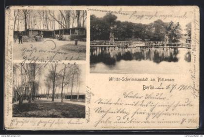 AK Berlin, Militär-Schwimmanstalt am Plötzensee, Mehrfachansicht