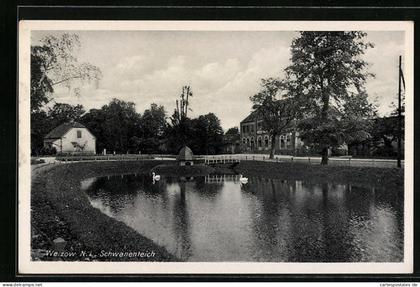 AK Welzow /N.-L., Ortspartie mit Schwanenteich