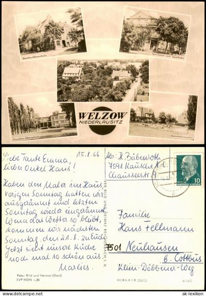 Ansichtskarte Welzow Wjelcej Oberschule Sparkasse Bahnhofsvorplatz 1965