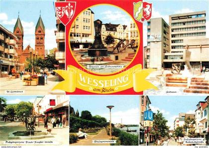 Wesseling NRW St Germanus Brunnen am Rathausplatz Rathaus Fussgaengerzone Rheinp
