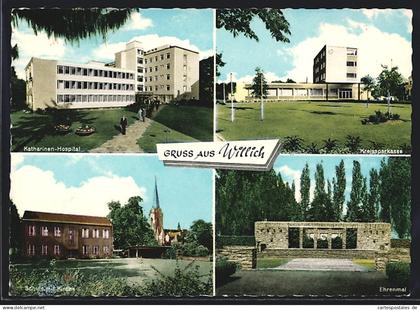 AK Willich, Kreissparkasse, Katharinen-Hospital, Schule mit Kirche