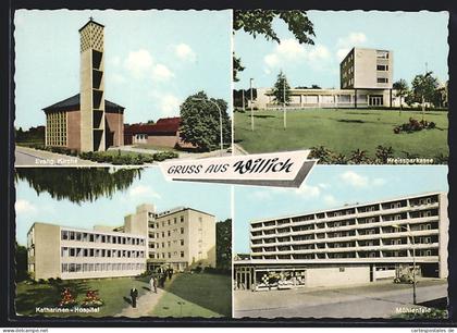 AK Willich, Mühlenfeld mit Geschäft, Kreissparkasse, Katharinen-Hospital