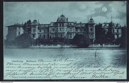 Mondschein-AK Hamburg-Winterhude, Flusspartie am Bellevue