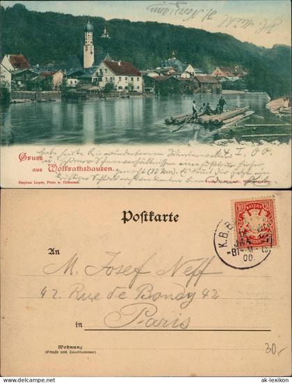 Ansichtskarte Wolfratshausen Stadtblick Flößer 1900