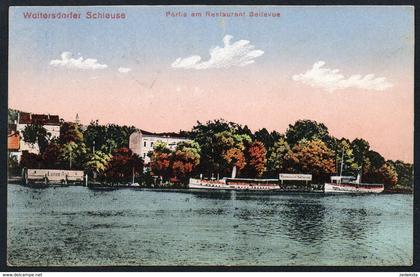 A1922 - alte Ansichtskarte - Woltersdorf Schleuse - Gaststätte Restaurant Bellevue - n. gel Dampfer
