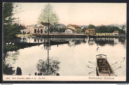 AK Woltersdorf / Mark, Woltersdorf-Schleuse, Uferpartie mit Booten