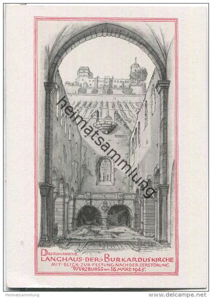 Würzburg - Langhaus der Burkarduskirche - zerstört 1945 - Verlag Ferdinand Schöningh Würzburg - Ansichtskarte Großformat