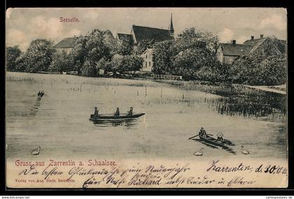 AK Zarrentin a. Schaalsee, Seeseite, Kirche, Ruderboote