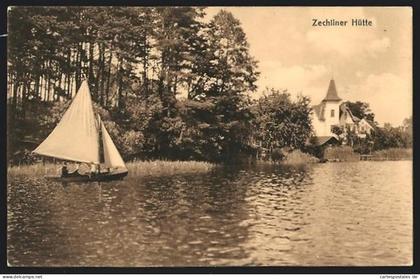 AK Zechlinerhütte, Uferpartie mit Segelboot