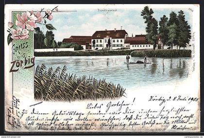 Lithographie Zörbig, Ansicht vom Gasthof Dorotheenhof