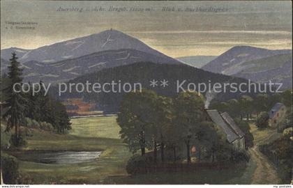 Burkhardtsgruen Panorama Blick zum Auersberg Erzgebirge Kuenstlerkarte