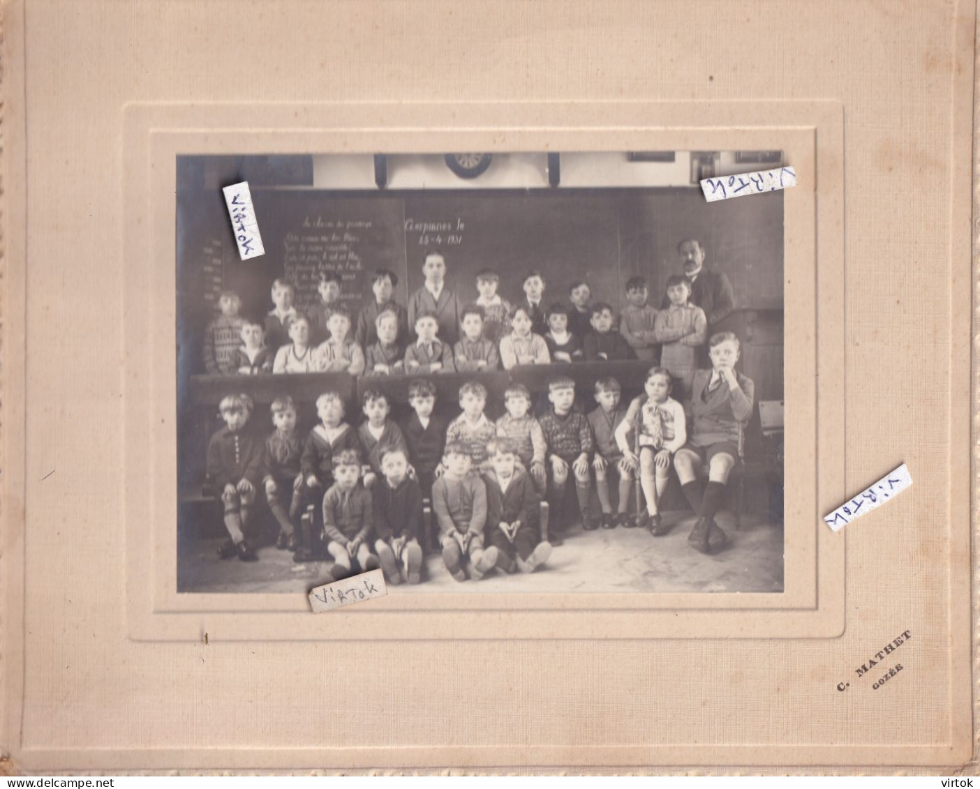 GERPINNES :  ecole 1931   foto sur carton    (   27  x 22  cm  )